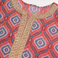 InWeave Women's Red Blue Ogee Print Gota Straight Kurta - Swadesiicart