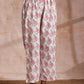 trueBrowns Pink Green Buta On White Block Print Cotton Slit Kurta Pant Set | Swadesiicart