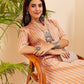 InWeave Women's Light Mustard Lurex Kantha Mandarin Neck Kurta Palazzo Set - Swadesiicart