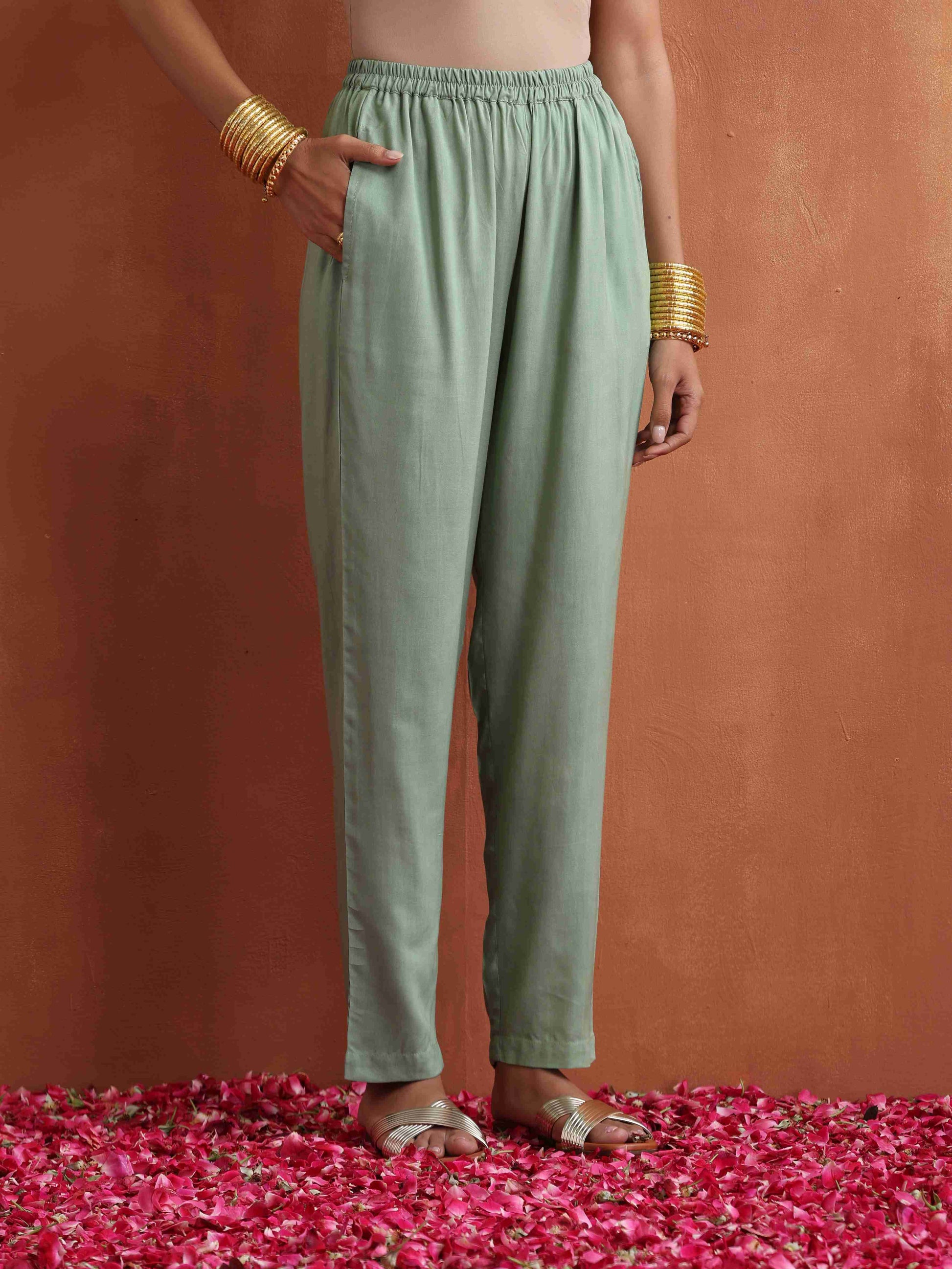 trueBrowns Green Print Flared Kurta Co-ord Set - Swadesiicart