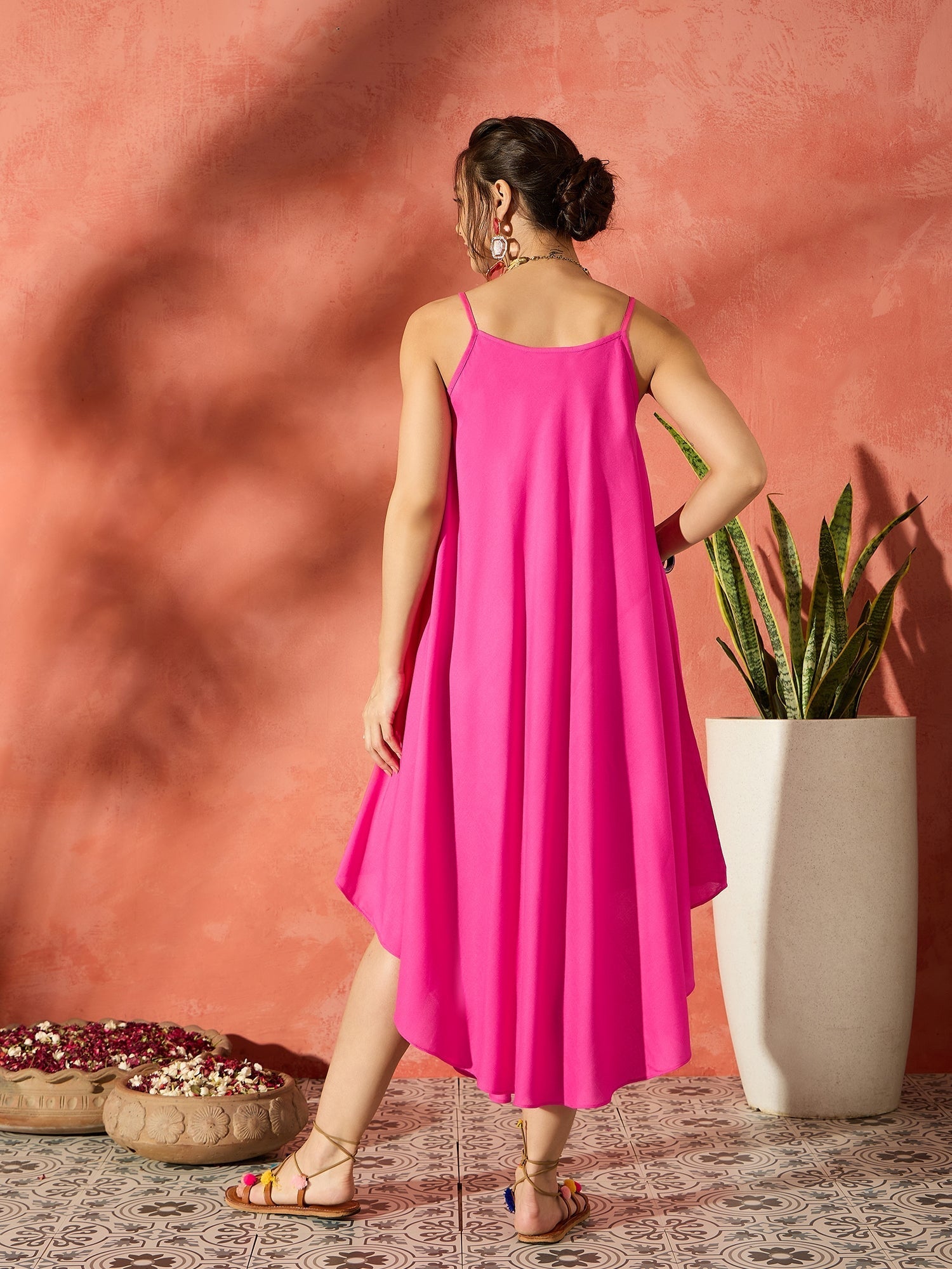 InWeave Blue Floral Fuchsia Asymmetrical Dress - Swadesiicart