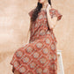 InWeave Women's Maroon Mughal Kalamkari A Line Dress - Swadesiicart