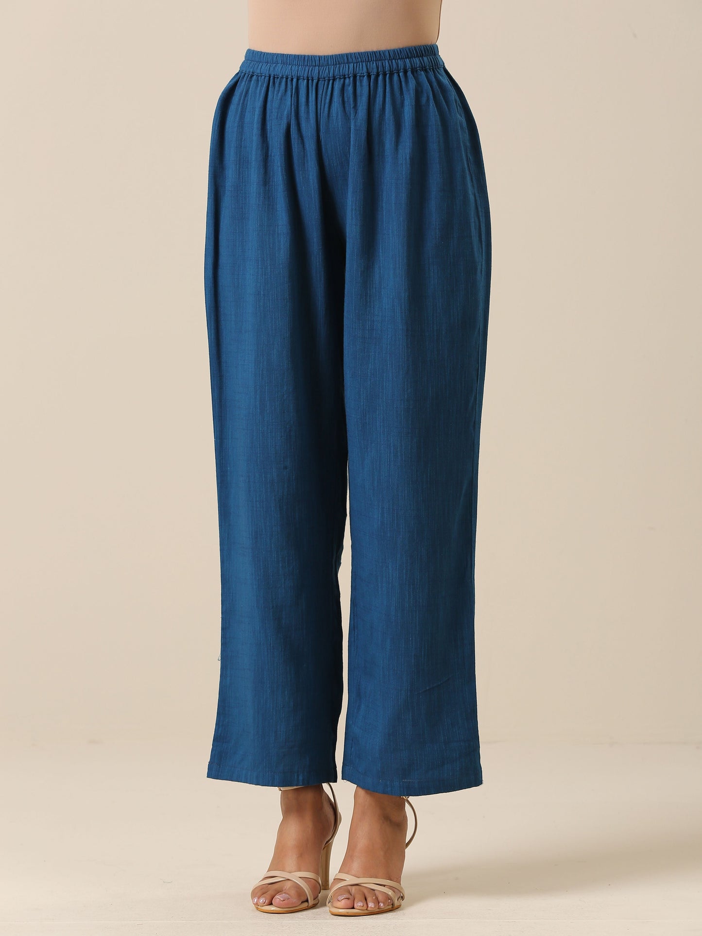 trueBrowns Classic Blue Slub Texture Collar Short Co-Ord Set - Swadesiicart