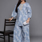 Ahalyaa Plus Size Floral Print Zari Ethnic Tunic with Palazzos | Swadesiicart