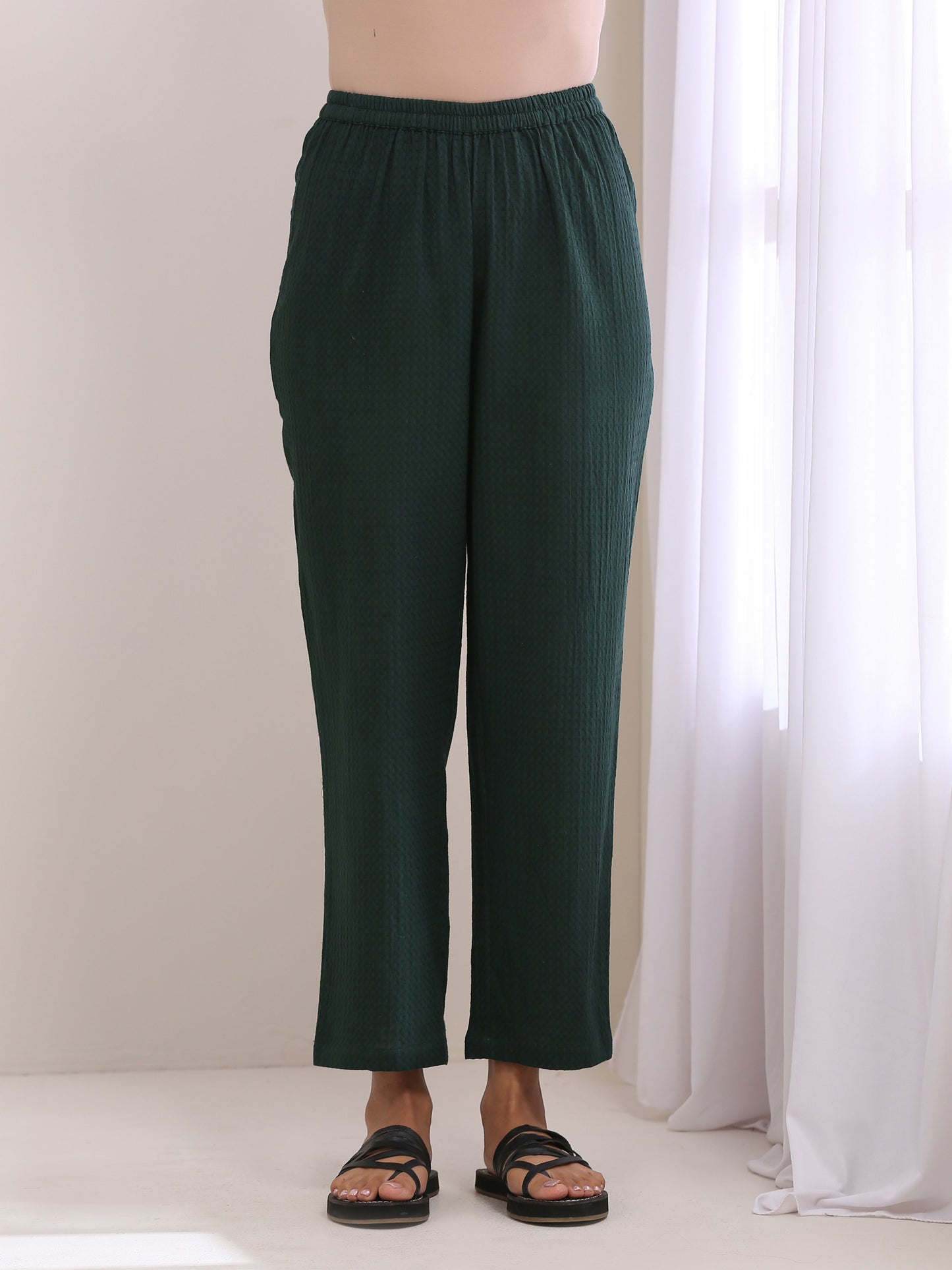 trueBrowns Dark Green Dobby Relaxed Fit Co-Ord Set - Swadesiicart