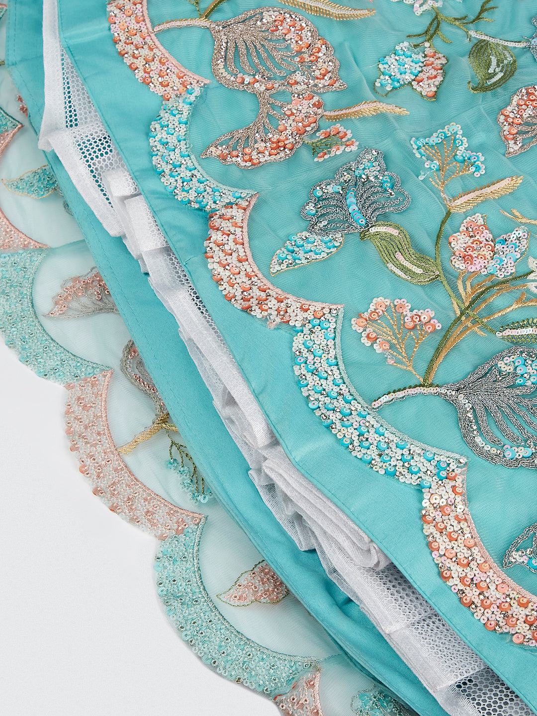 House of Panchhi Turquoise Blue Chiffon Sequins And Thread Embroidery Lehenga Choli & Printed Dupatta | Swadesiicart