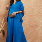InWeave Women's Ink Blue Solid Collar Neck Boho Top Bottom Set - Swadesiicart