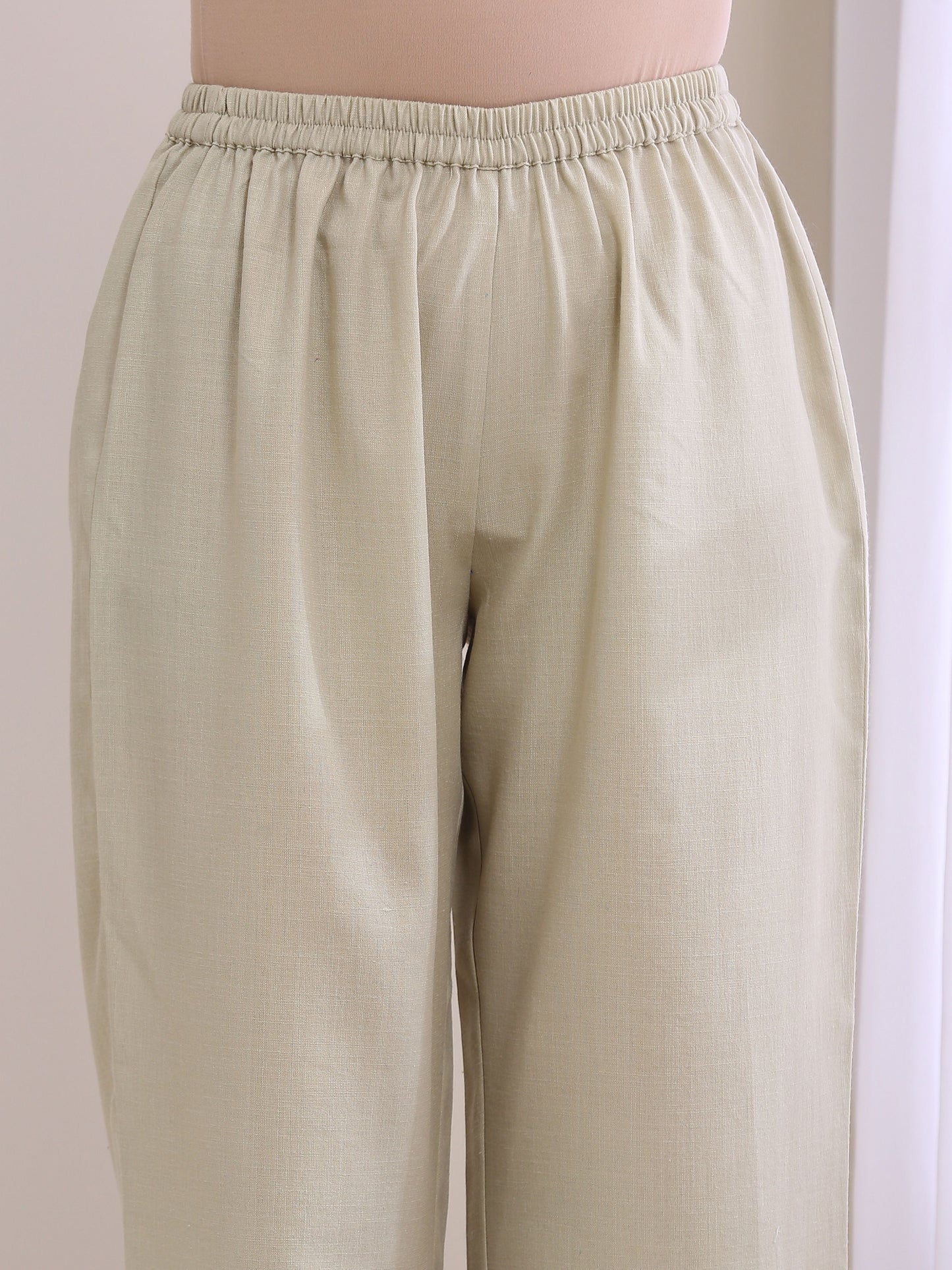 trueBrowns Light Grey Slub Gathered Kurta Pant Set | Swadesiicart