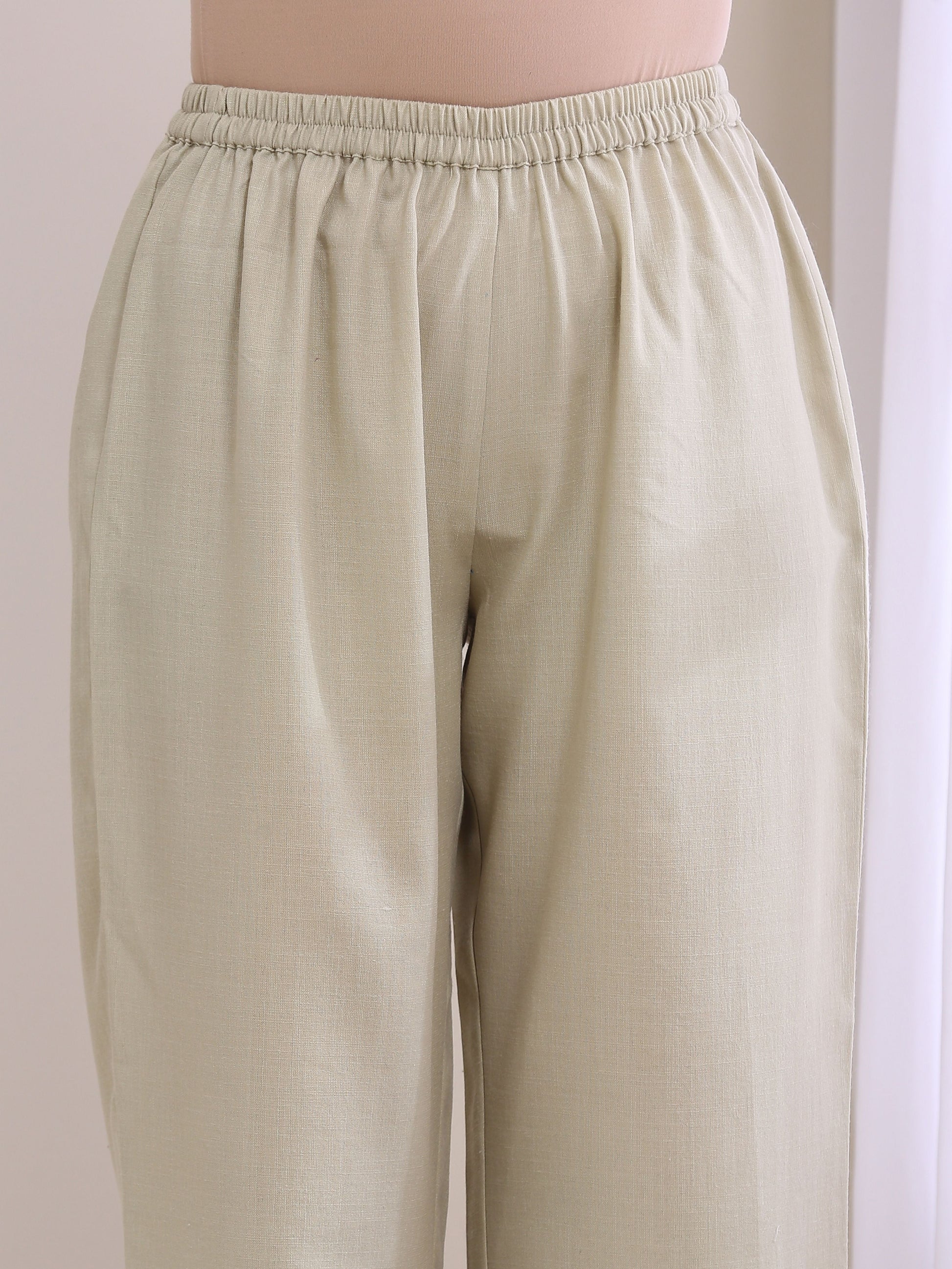 trueBrowns Light Grey Slub Gathered Kurta Pant Set | Swadesiicart