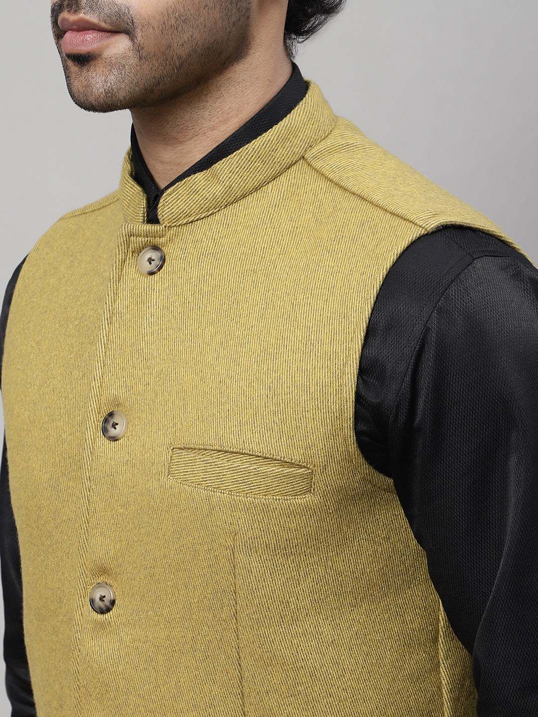 Even Apparels Men's Mustard Pure Wool Nehru Jacket | Swadesiicart