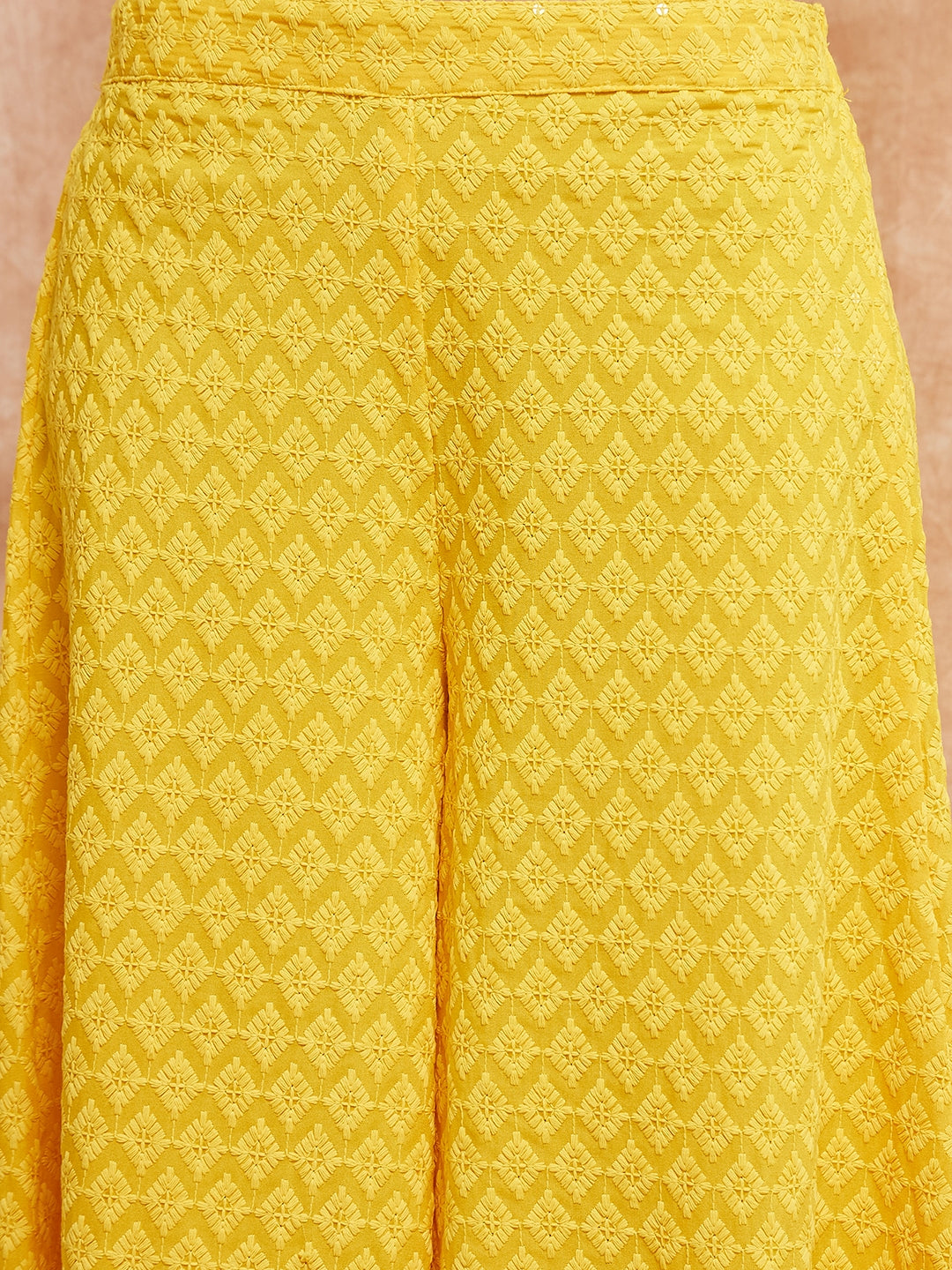 InWeave Women's Butter Yellow Chikankari Long Anarkali Kurta Sharara Set - Swadesiicart