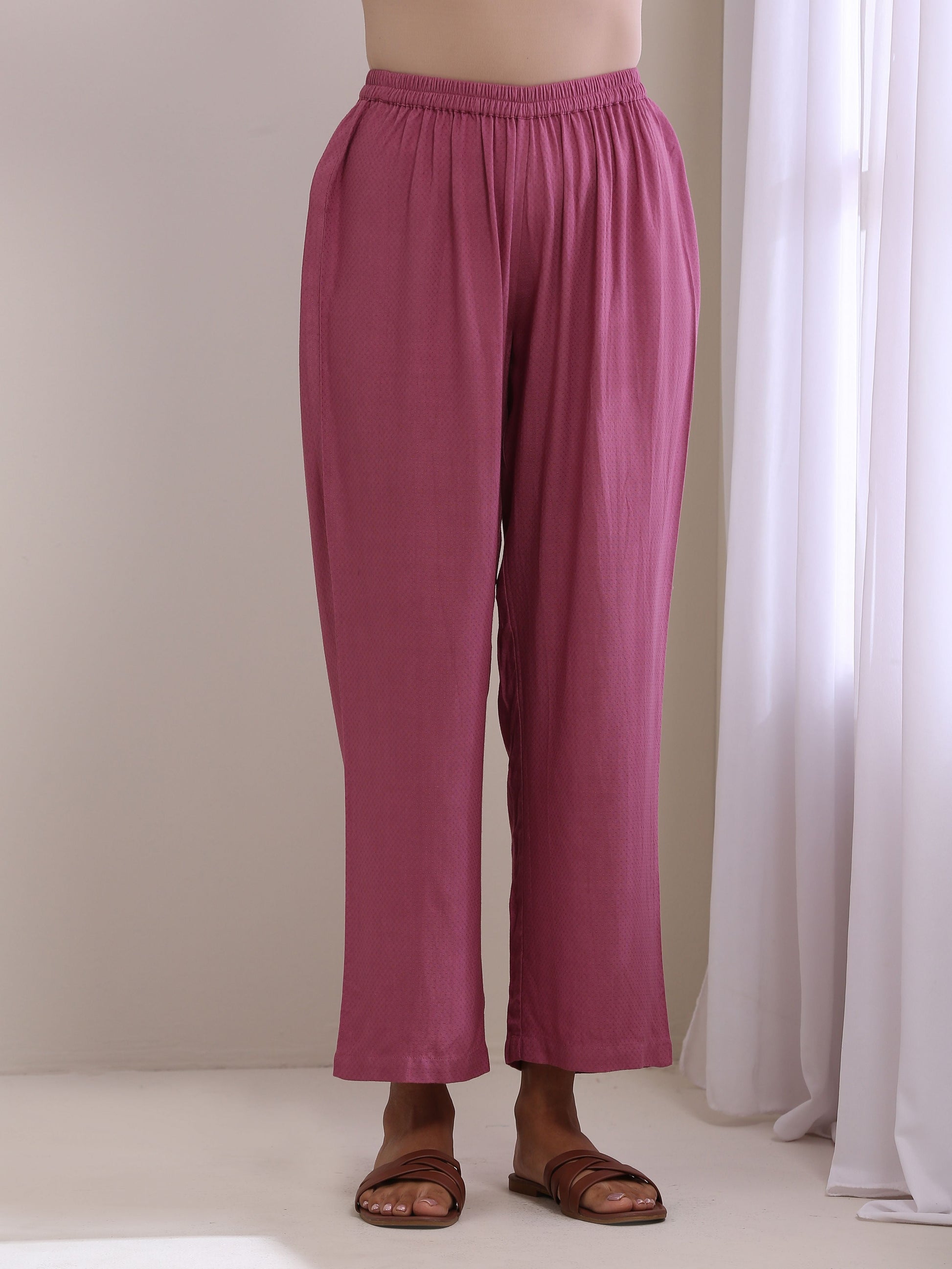 trueBrowns Onion Pink Dobby Sleeveless Short Co-Ord Set - Swadesiicart