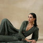 trueBrowns Dark Green Bandhani Printed Silk Palazzo Stitched Saree | Swadesiicart