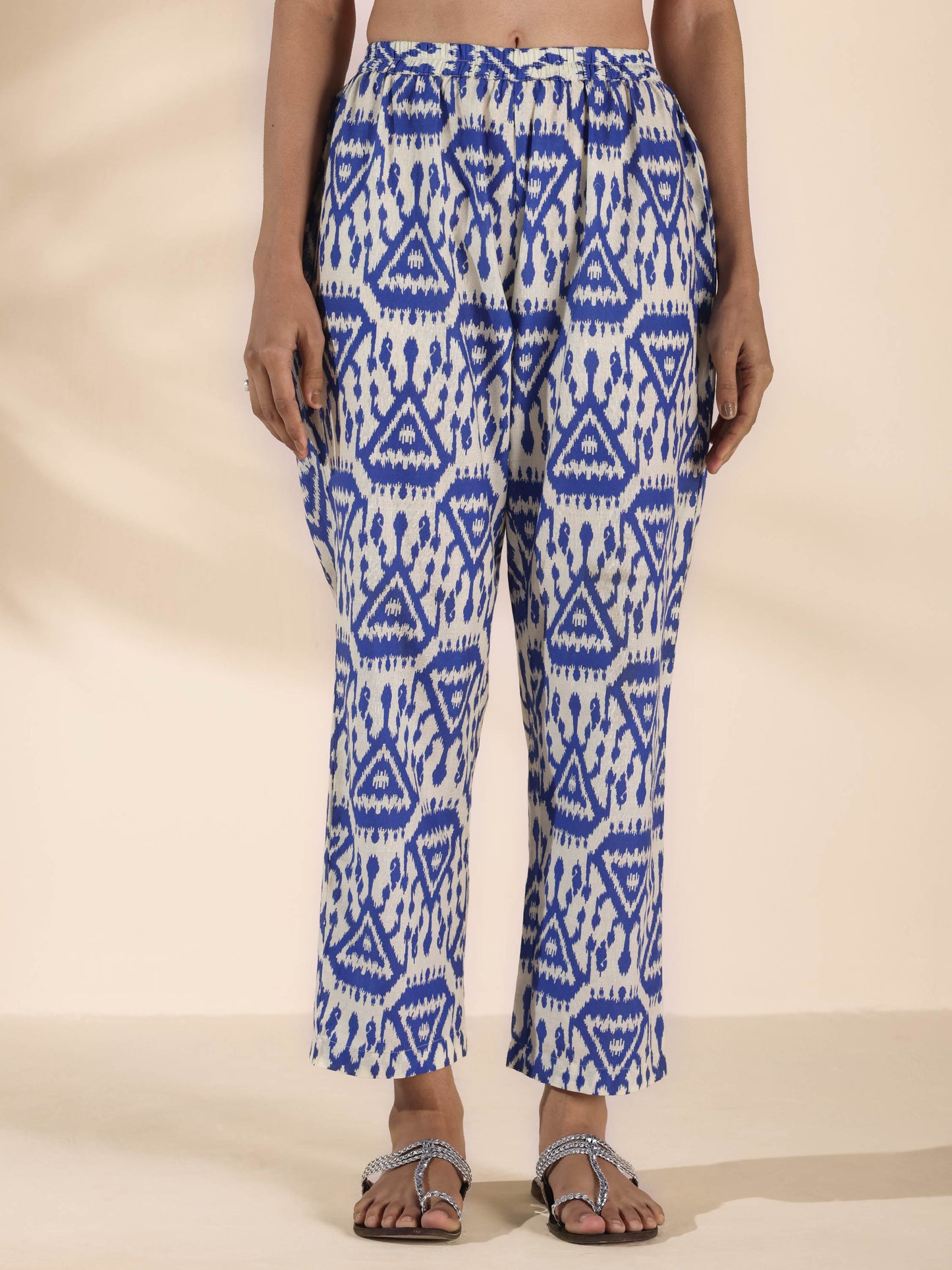 trueBrowns Blue Cotton Ikat Sleeveless Co-ord Set - Swadesiicart