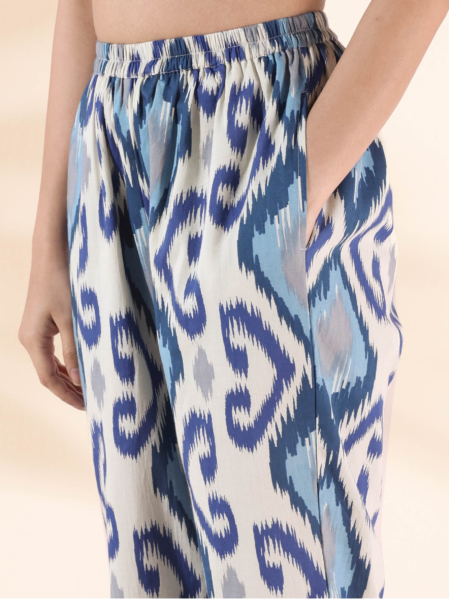 trueBrowns Blue Cotton Ikat Relaxed Co-ord Set - Swadesiicart