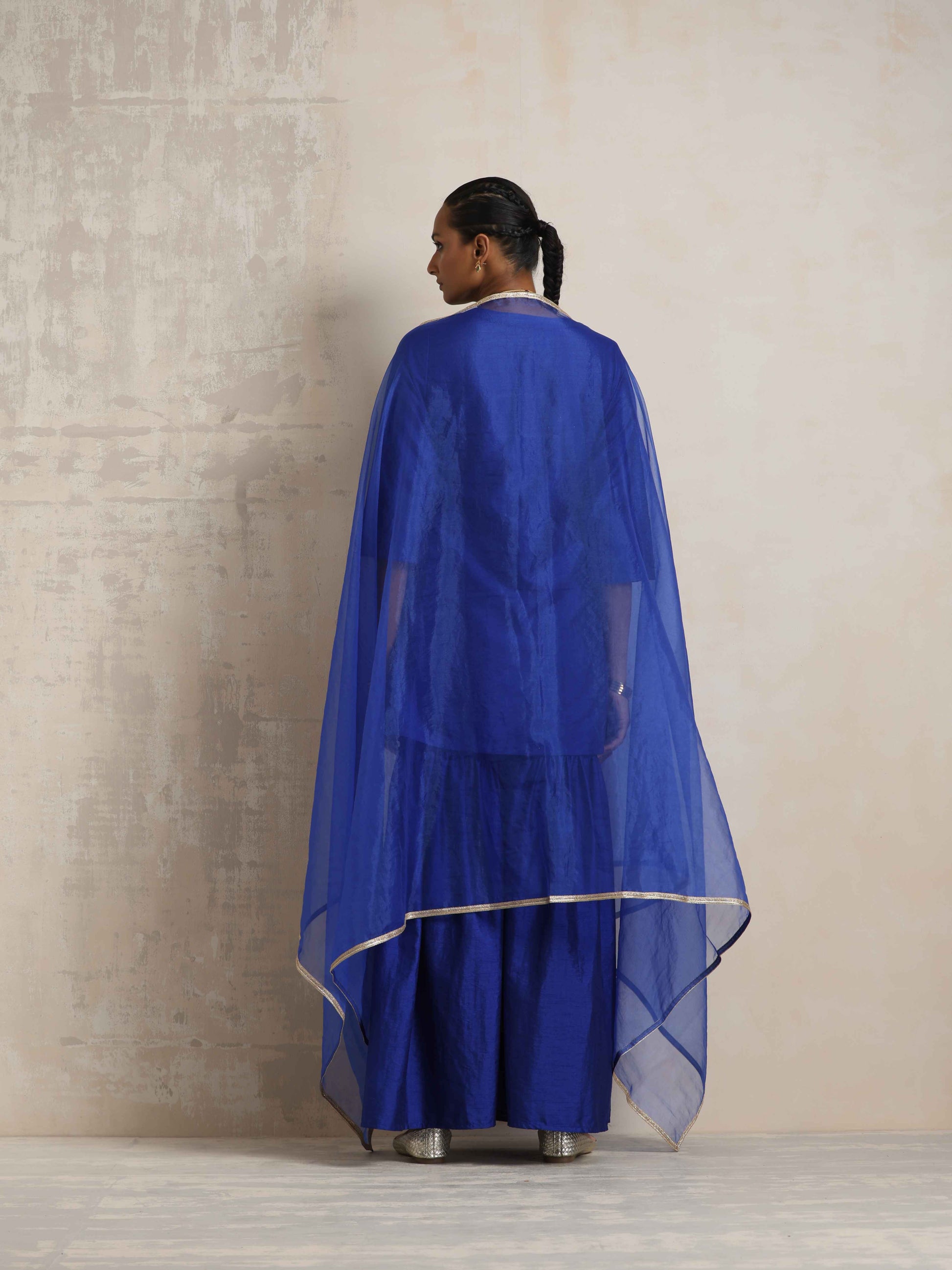 trueBrowns Electric Blue Sharara Dupatta Set | Swadesiicart