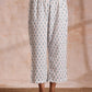 trueBrowns White With Teal Buta Block Print Cotton Front Neck Gathered Kurta Pant Set | Swadesiicart