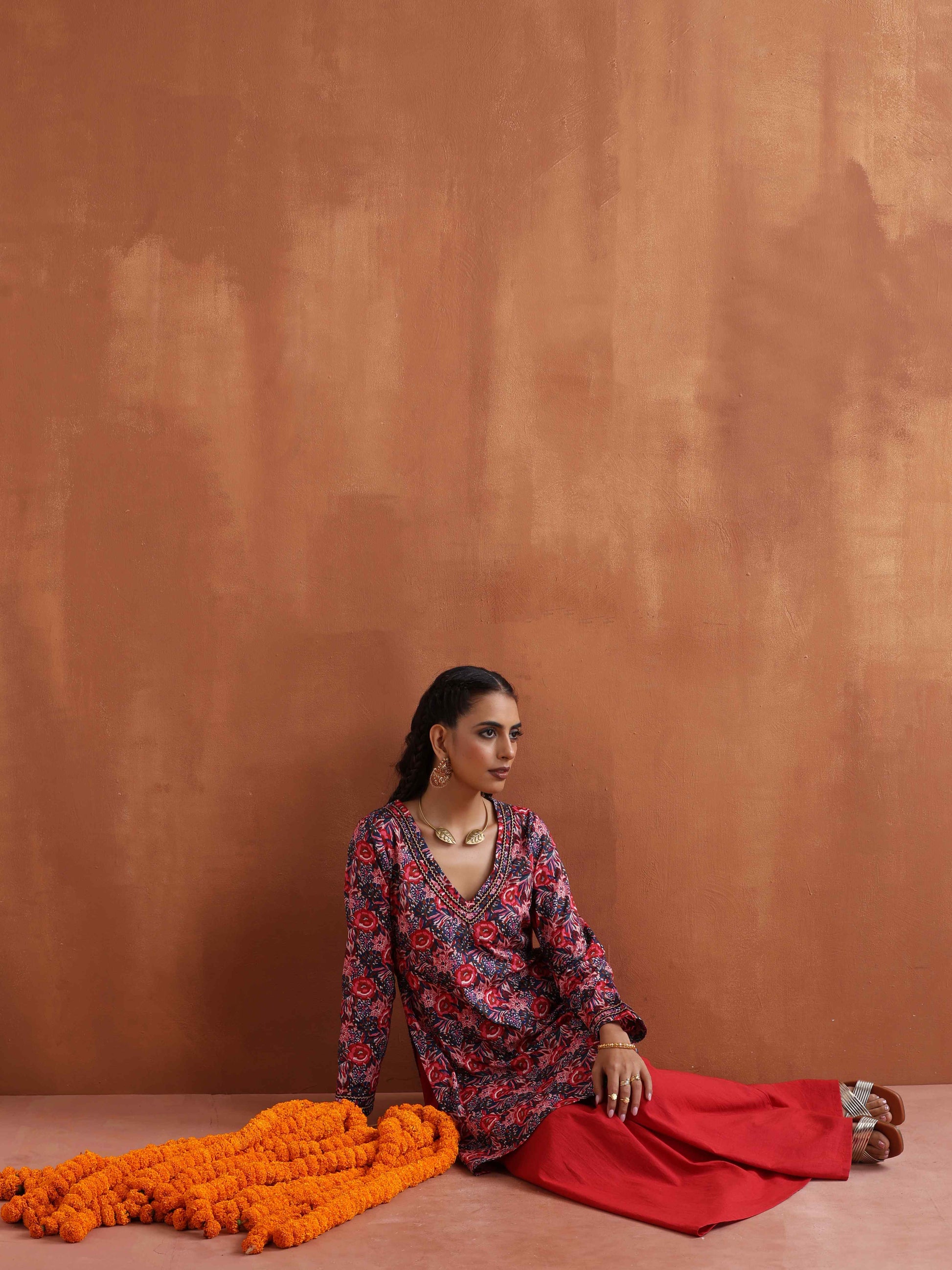 trueBrowns Pink Print Sharara Set | Swadesiicart