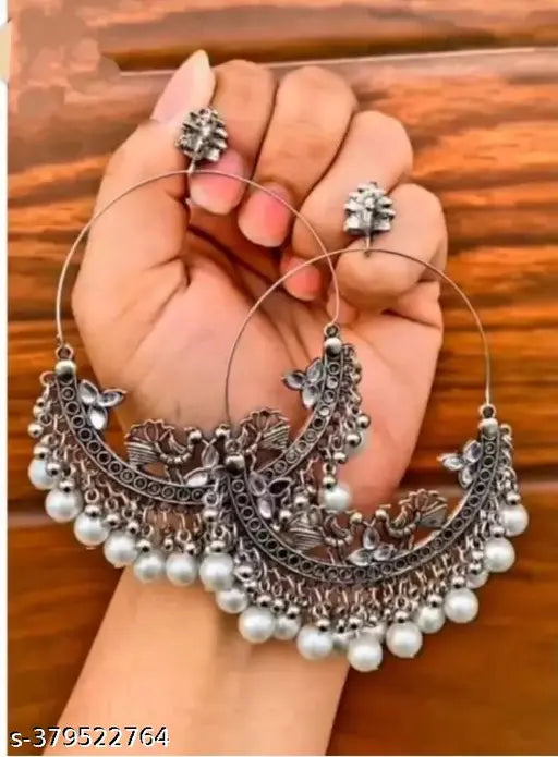 Tehzeeb Creations Women's Silver Colour Combo Pack Of 2 Earring | Swadesiicart
