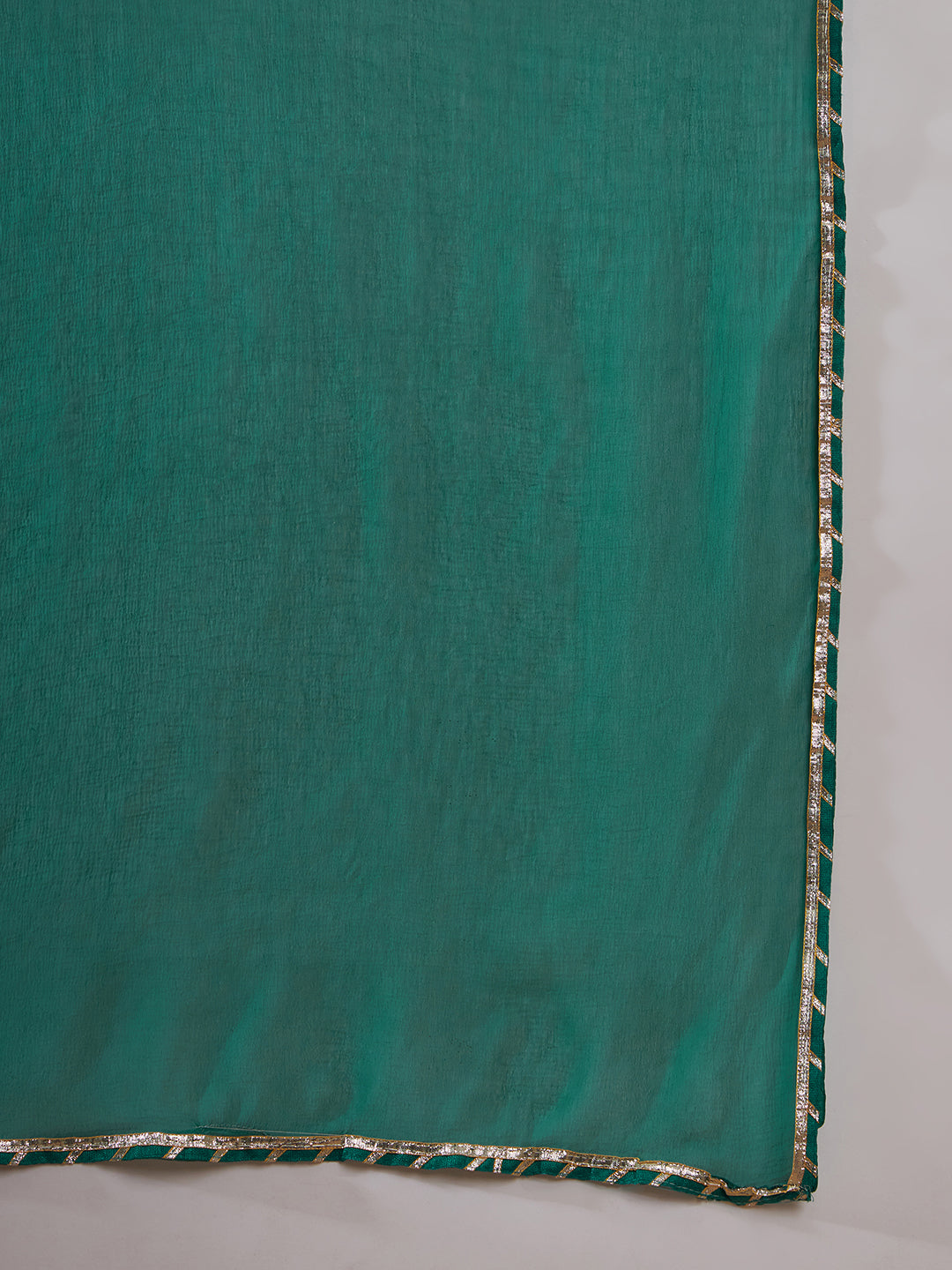 InWeave Women's White Teal Lurex Leaf Print Patch Gota Kurta Set W Teal Dupatta - Swadesiicart
