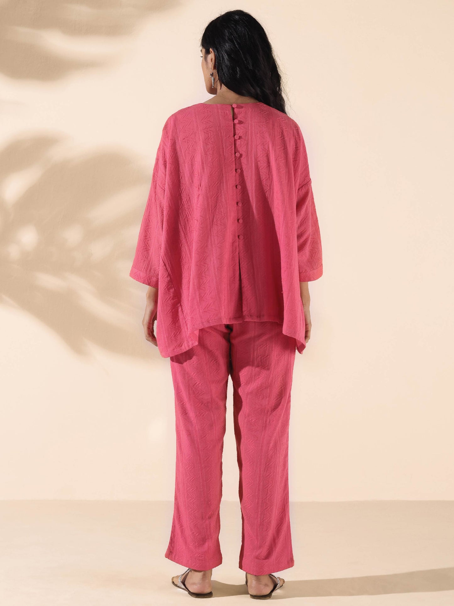 trueBrowns Pink Cotton Dobby Oversized Co-ord Set - Swadesiicart