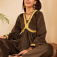 InWeave Women's Brown Mughal Shaan Style Velvet Short Kurta Set - Swadesiicart
