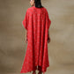 trueBrowns Red Bandhani Printed Silk Panel Kaftan Kurta Pant Set | Swadesiicart