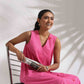 trueBrowns Pink Cotton Embroidered Flared Dress | Swadesiicart