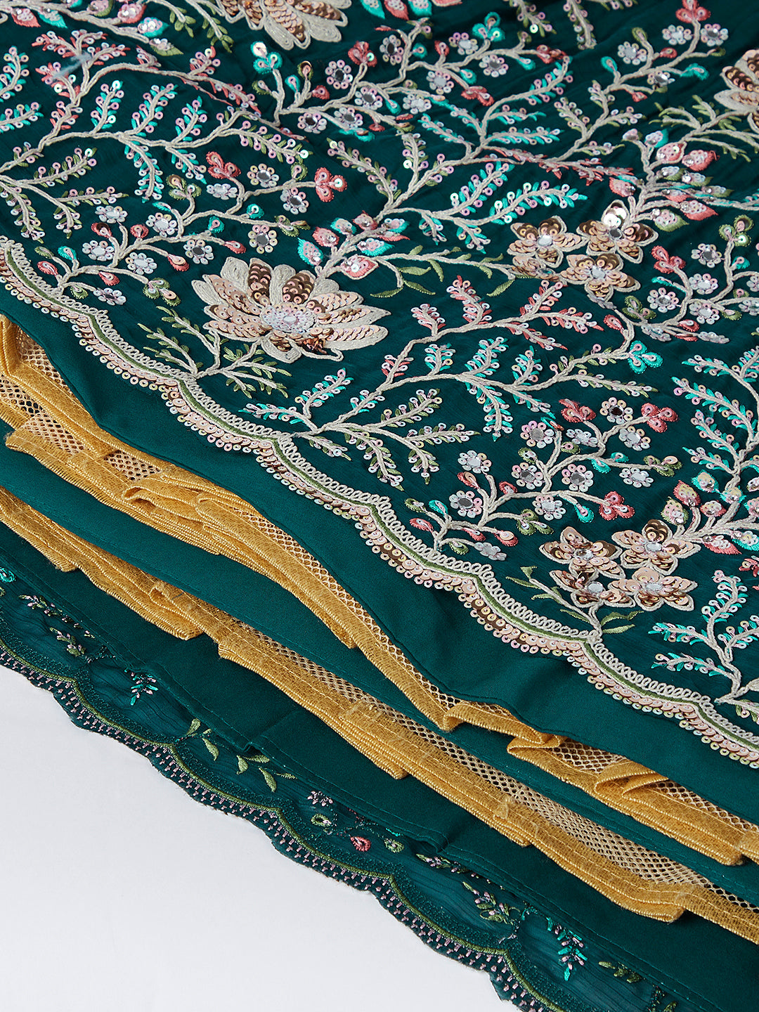 House of Panchhi Teal - Georgette Sequins, Mirror And Thread Embroidery Lehenga Choli | Swadesiicart