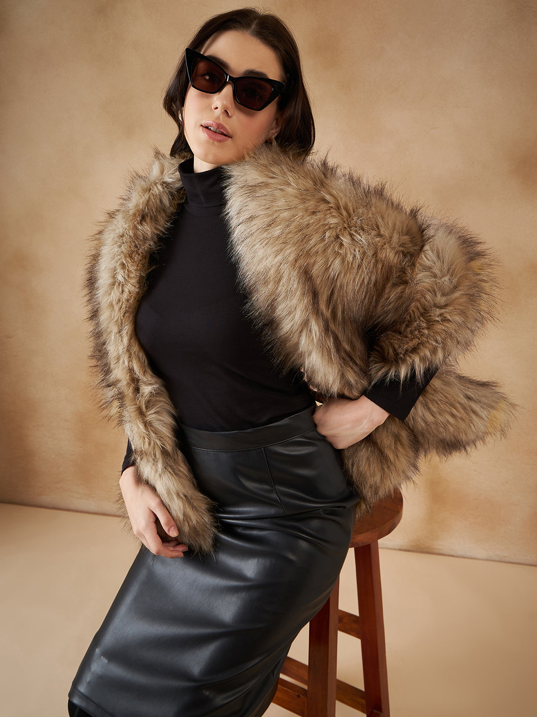 InWeave Women's Winter Beige Faux Fur Cape - Swadesiicart