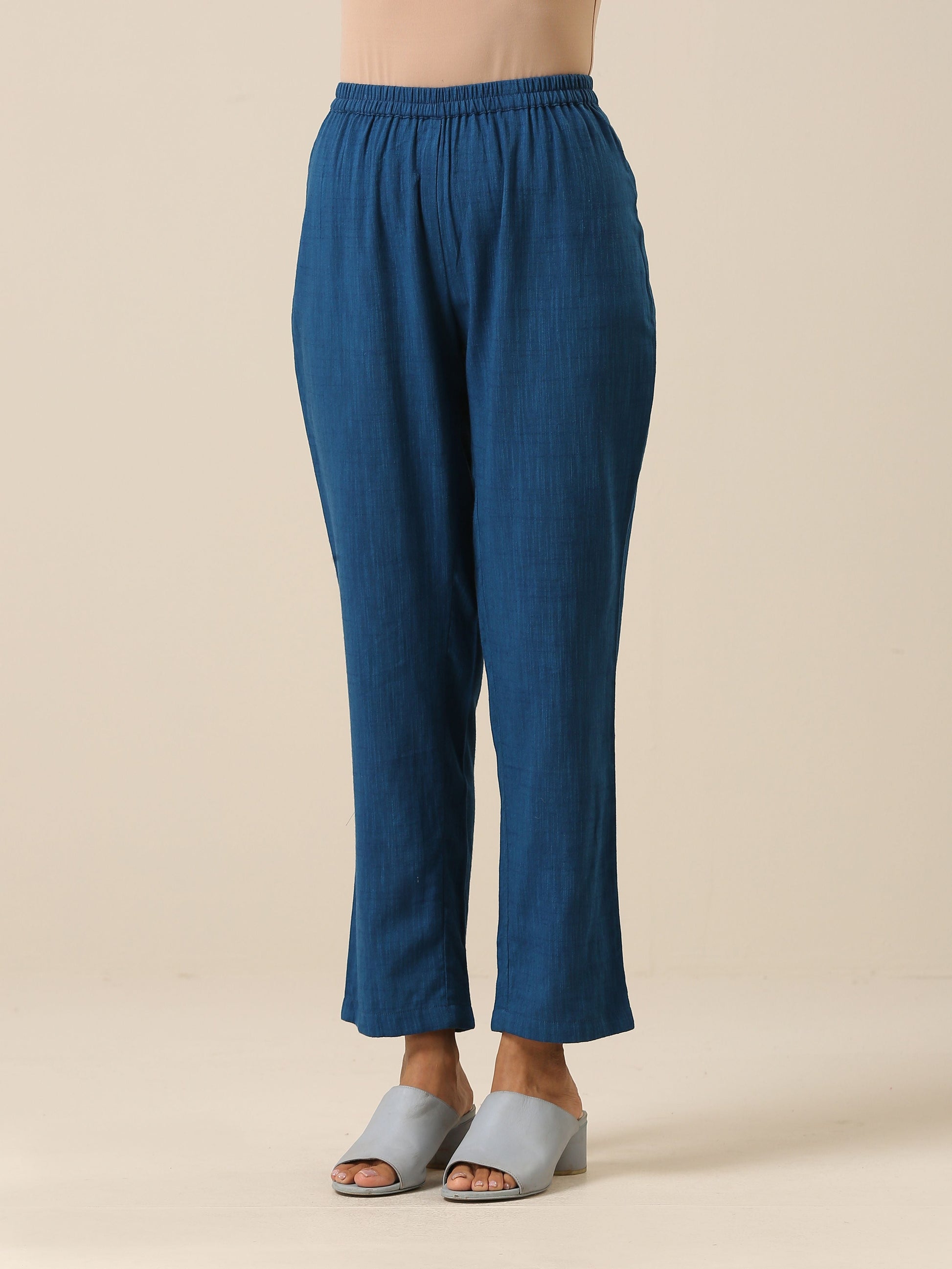 trueBrowns Classic Blue Slub Texture Relax Fit Co-Ord Set - Swadesiicart