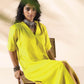 trueBrowns Lime Cotton Front Slit Dress | Swadesiicart