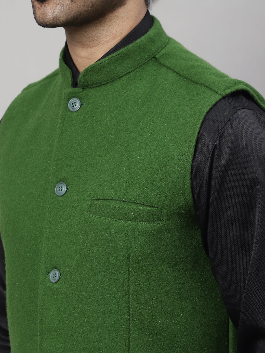 Even Apparels Men's Green Pure Wool Nehru Jacket | Swadesiicart