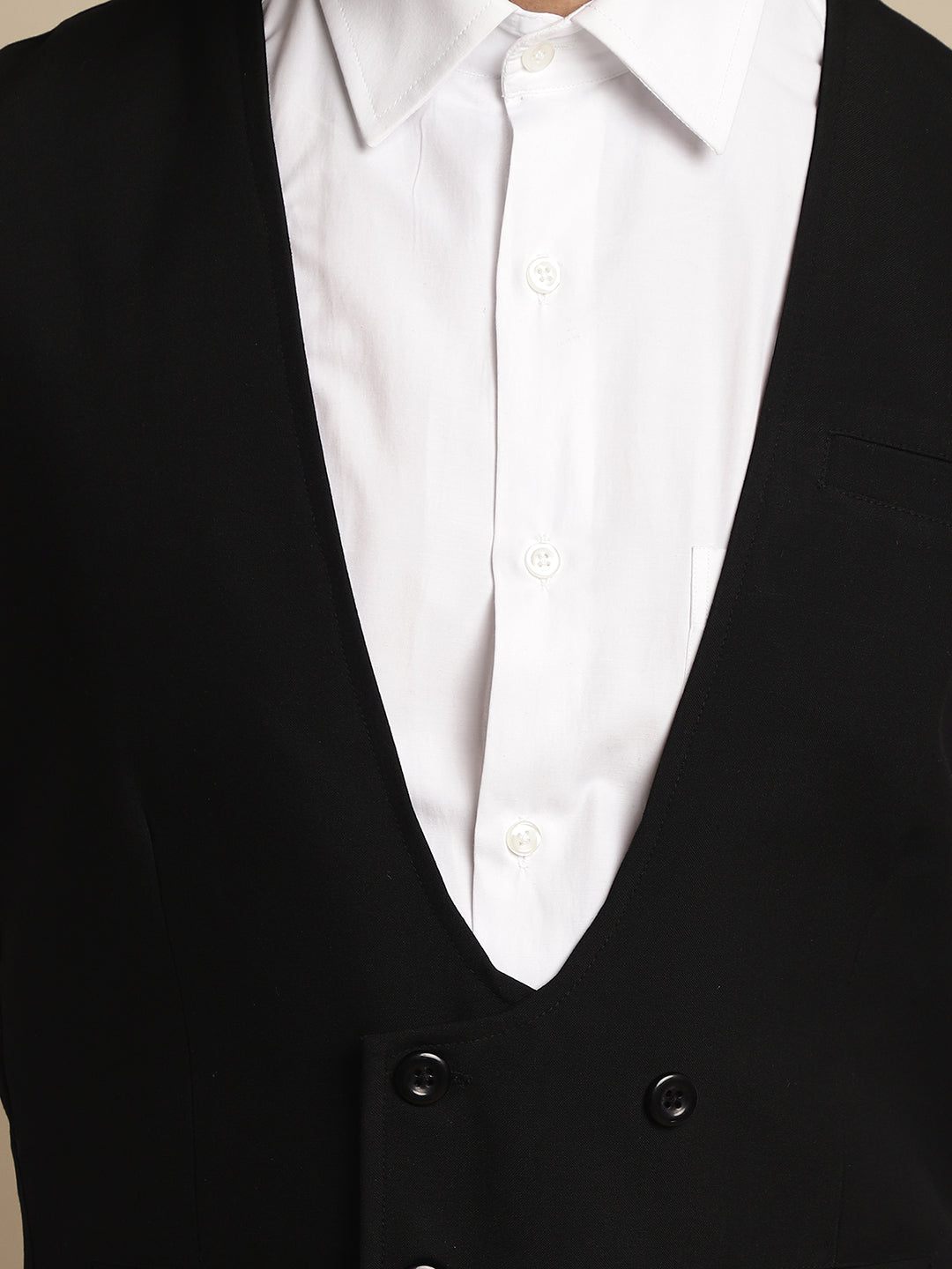 Even Apparels Men's Black Double Breast Waistcoat | Swadesiicart