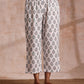 trueBrowns Tiffany Blue Floral Block Print Cotton Front Neck Gathered Kurta Pant Set | Swadesiicart