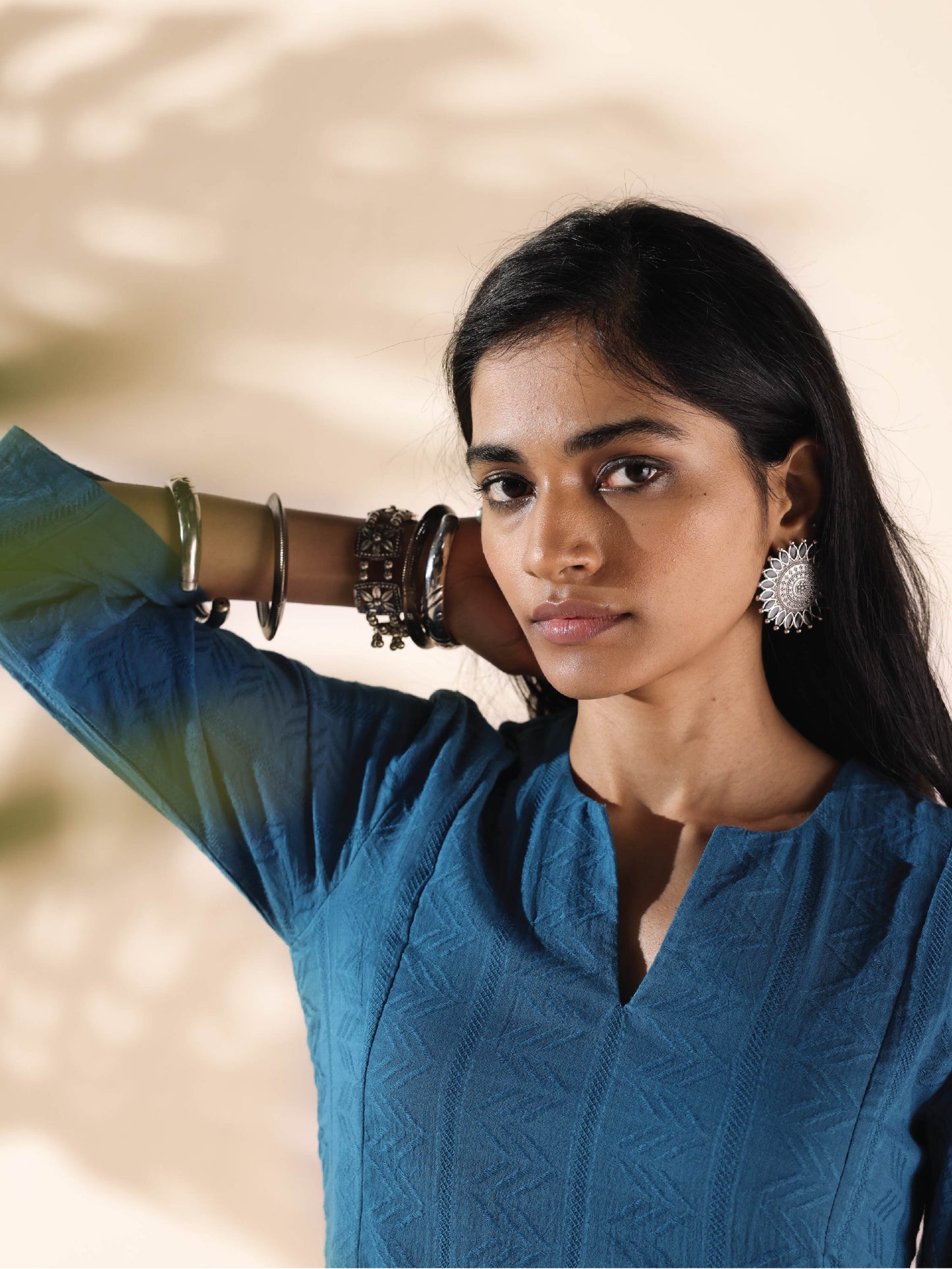 trueBrowns Blue Cotton Dobby Co-ord Set - Swadesiicart