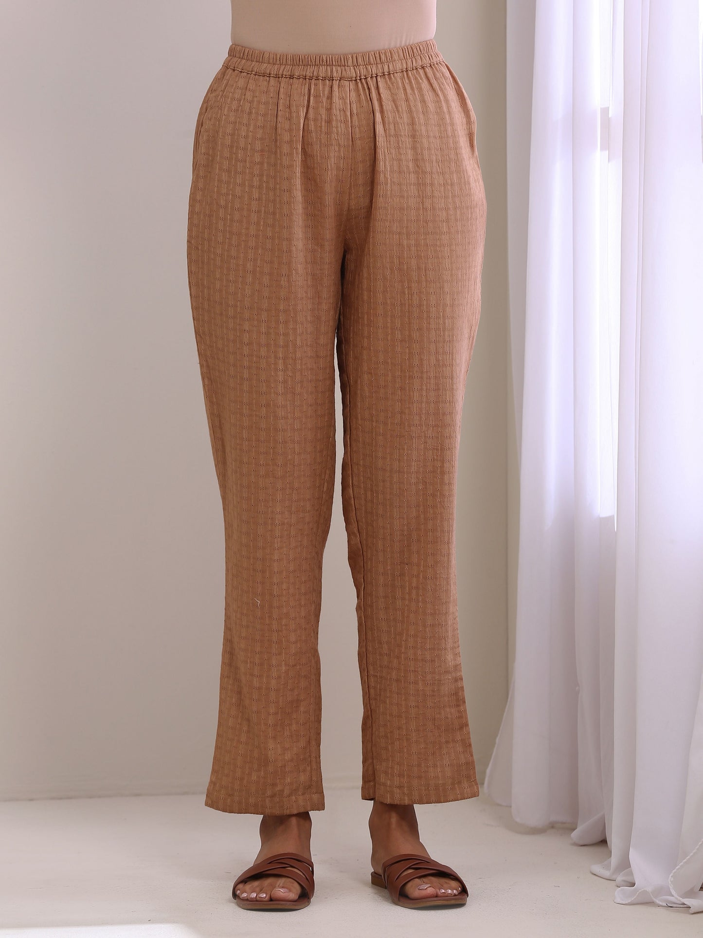 trueBrowns Beige Dobby Boxy Fit High-Low Co-Ord Set - Swadesiicart