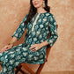 InWeave Women's Peacock Blue Ikkat Print Gota Work Straight Kurta Pant Set - Swadesiicart