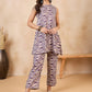 InWeave Purple White Moroccan Print Round Neck Kurta Set - Swadesiicart