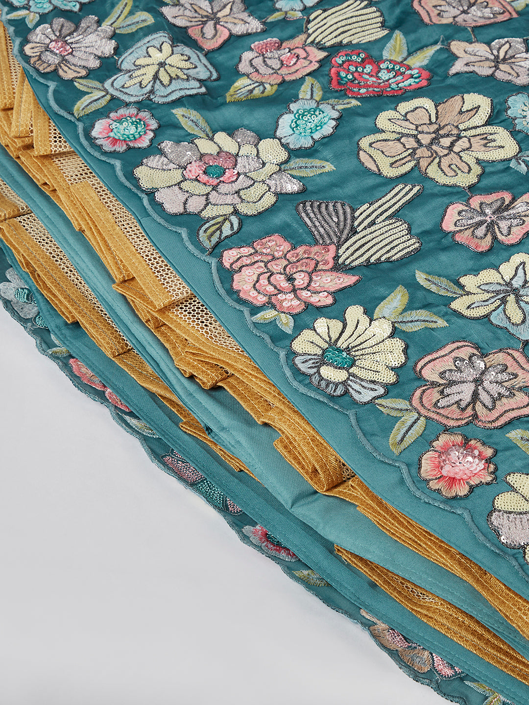 House of Panchhi Turquoise Blue Georgette Sequins And Thread Embroidery Lehenga Choli & Dupatta | Swadesiicart