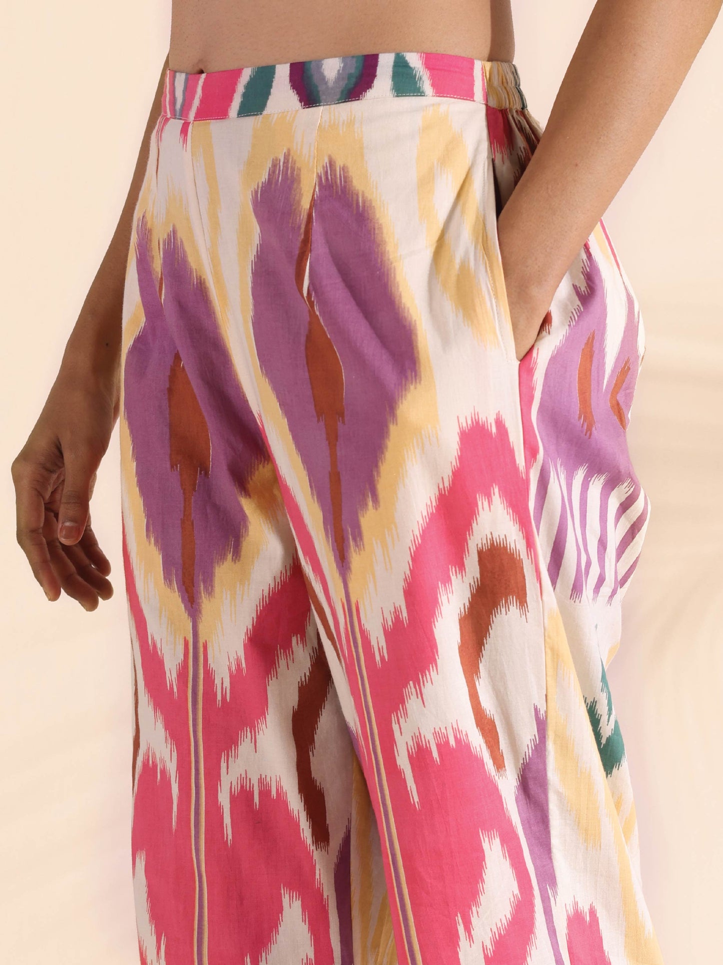 trueBrowns Pink Cotton Ikat Shirt Co-ord Set - Swadesiicart