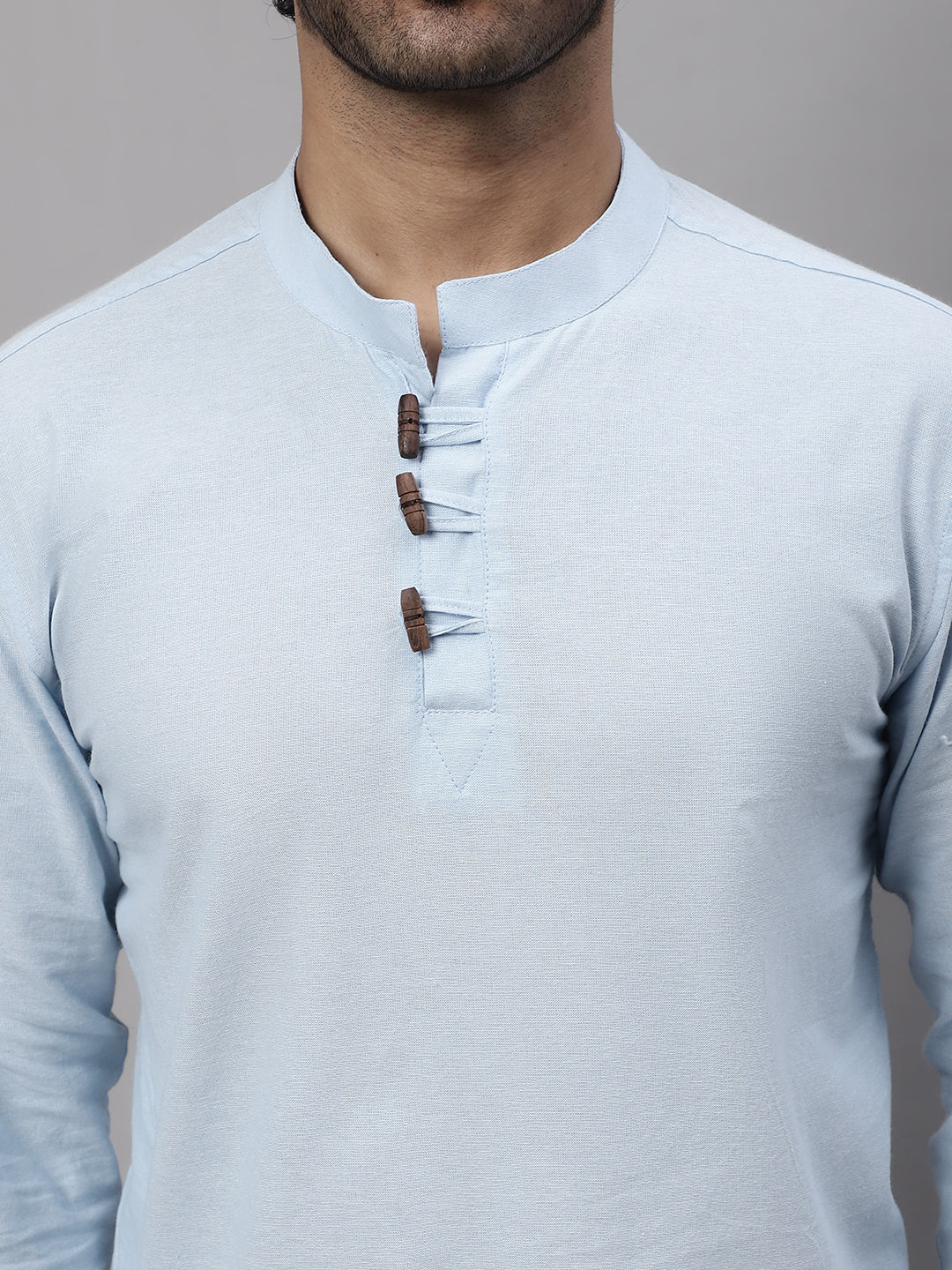 Even Apparels Blue Pure Cotton Kurta With Band Collar | Swadesiicart