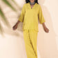 trueBrowns Lime Cotton Dobby V-Neck Co-ord Set - Swadesiicart
