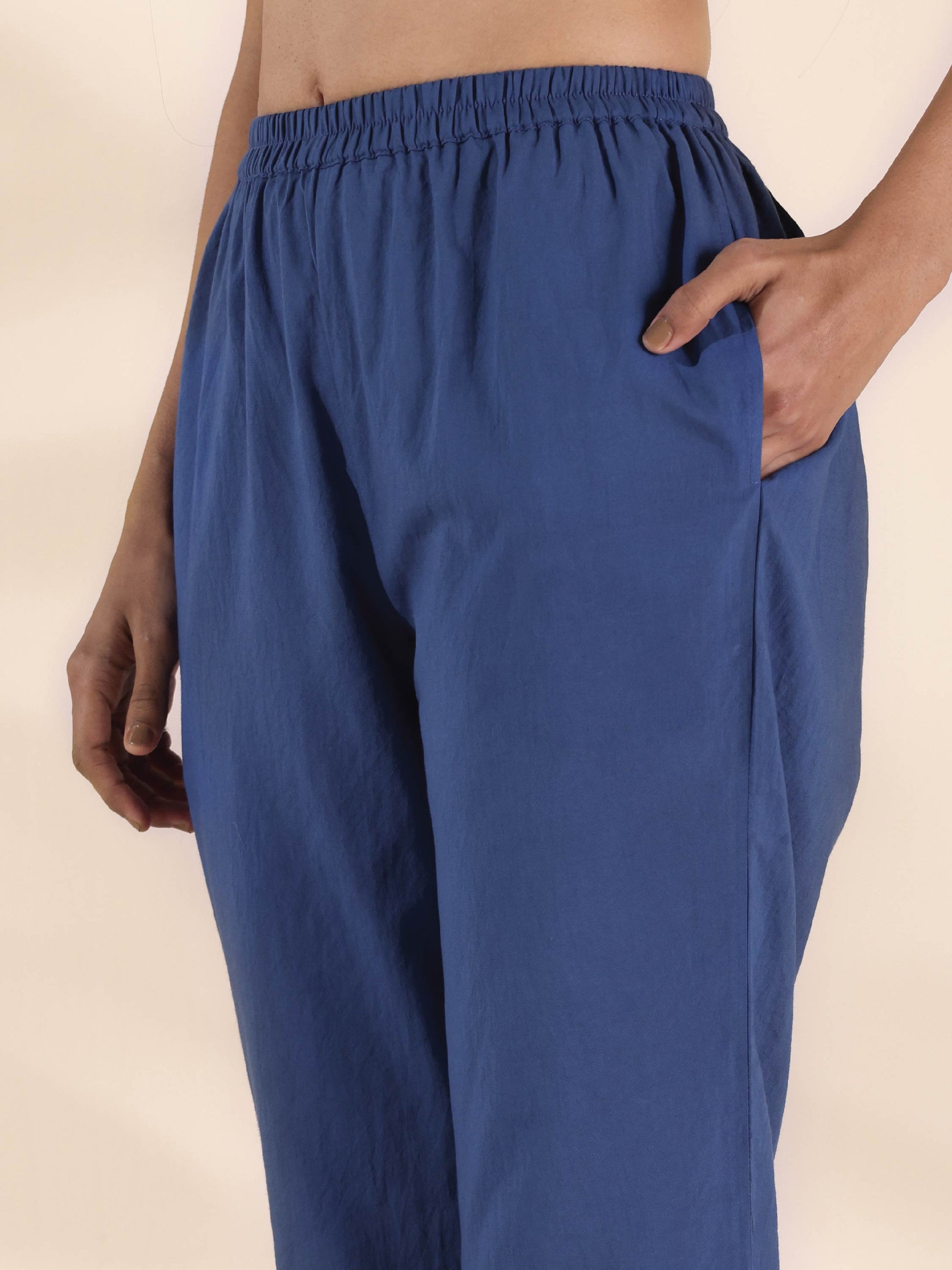 trueBrowns Blue Cotton Ikat Kaftan Co-ord Set - Swadesiicart