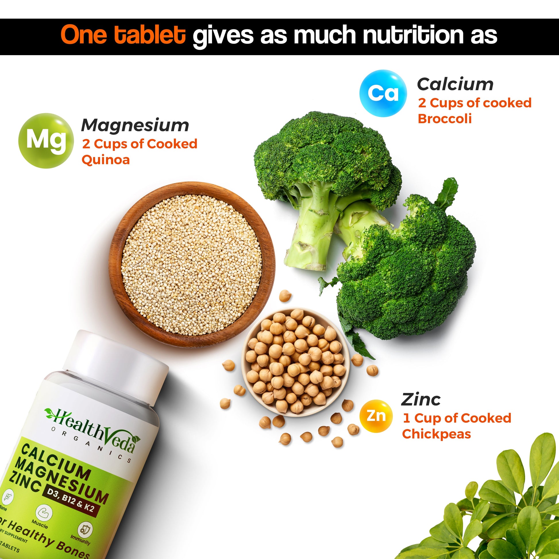 Health Veda Organics Calcium Magnesium & Zinc Vitamin D3 & B12 Tablets - Swadesiicart