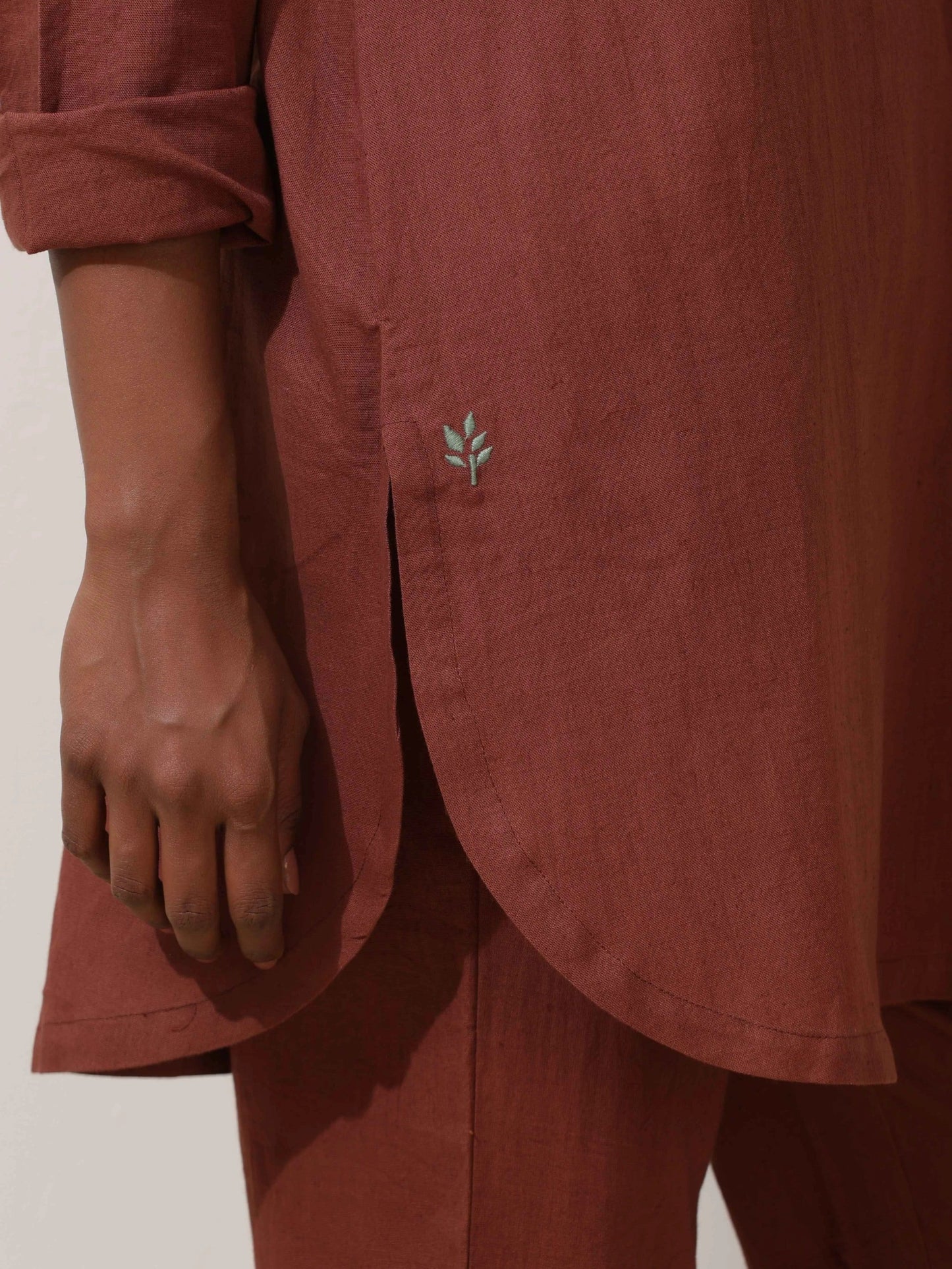 trueBrowns Brown Cotton Linen Kurta Co-Ord Set - Swadesiicart