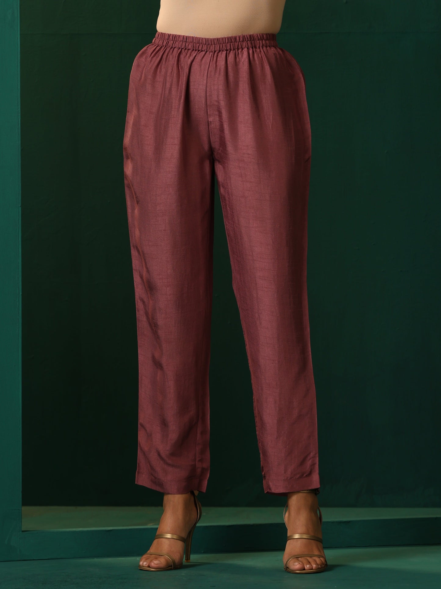 trueBrowns Maroon Light Mauve Silk Jacket Kurta Set | Swadesiicart