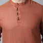 Even Apparels Rust Pure Cotton Kurta With Band Collar | Swadesiicart
