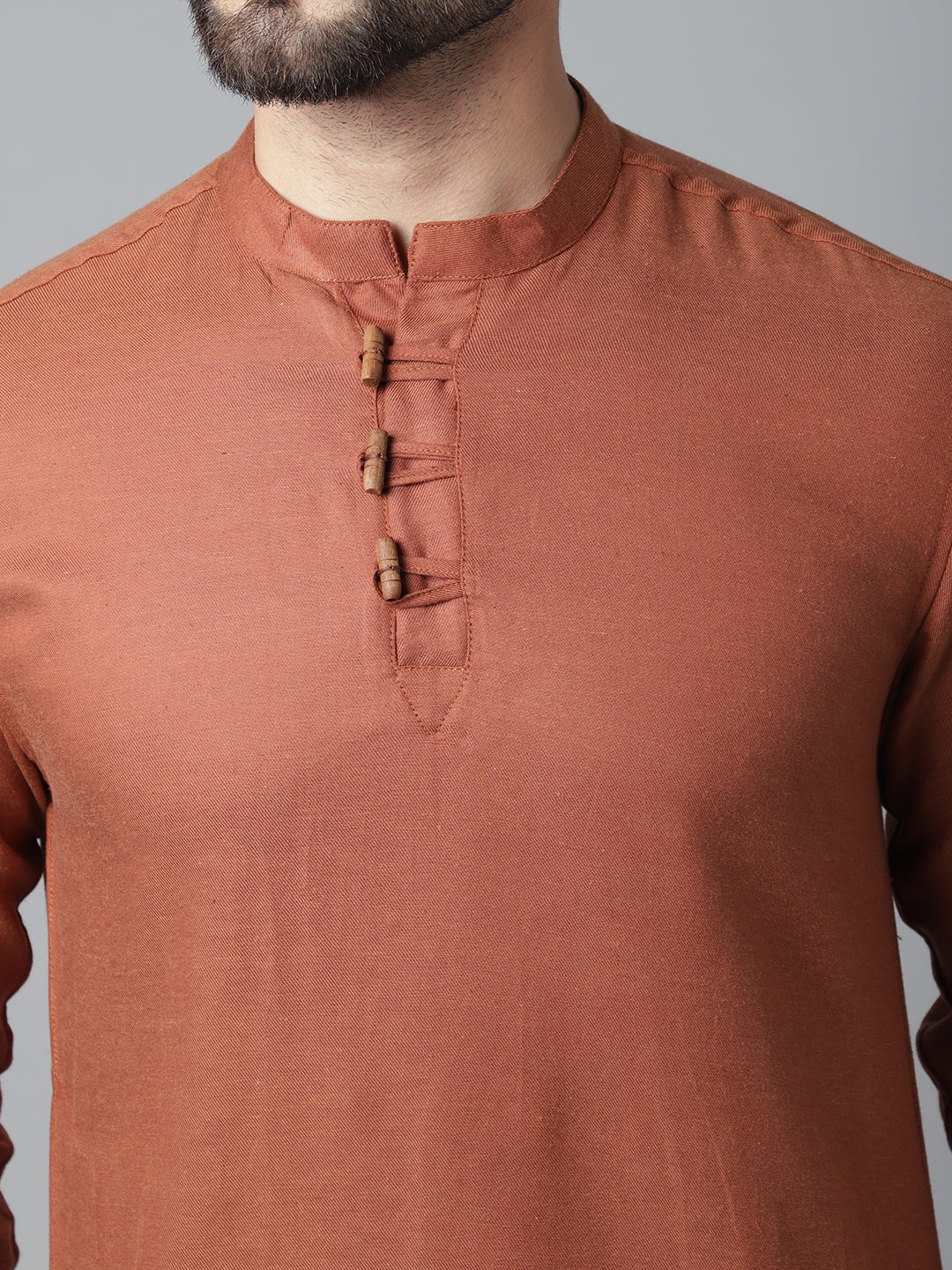 Even Apparels Rust Pure Cotton Kurta With Band Collar | Swadesiicart