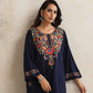 trueBrowns Blue Kashmiri Floral Embroidered Woollen Phiran Kurta | Swadesiicart